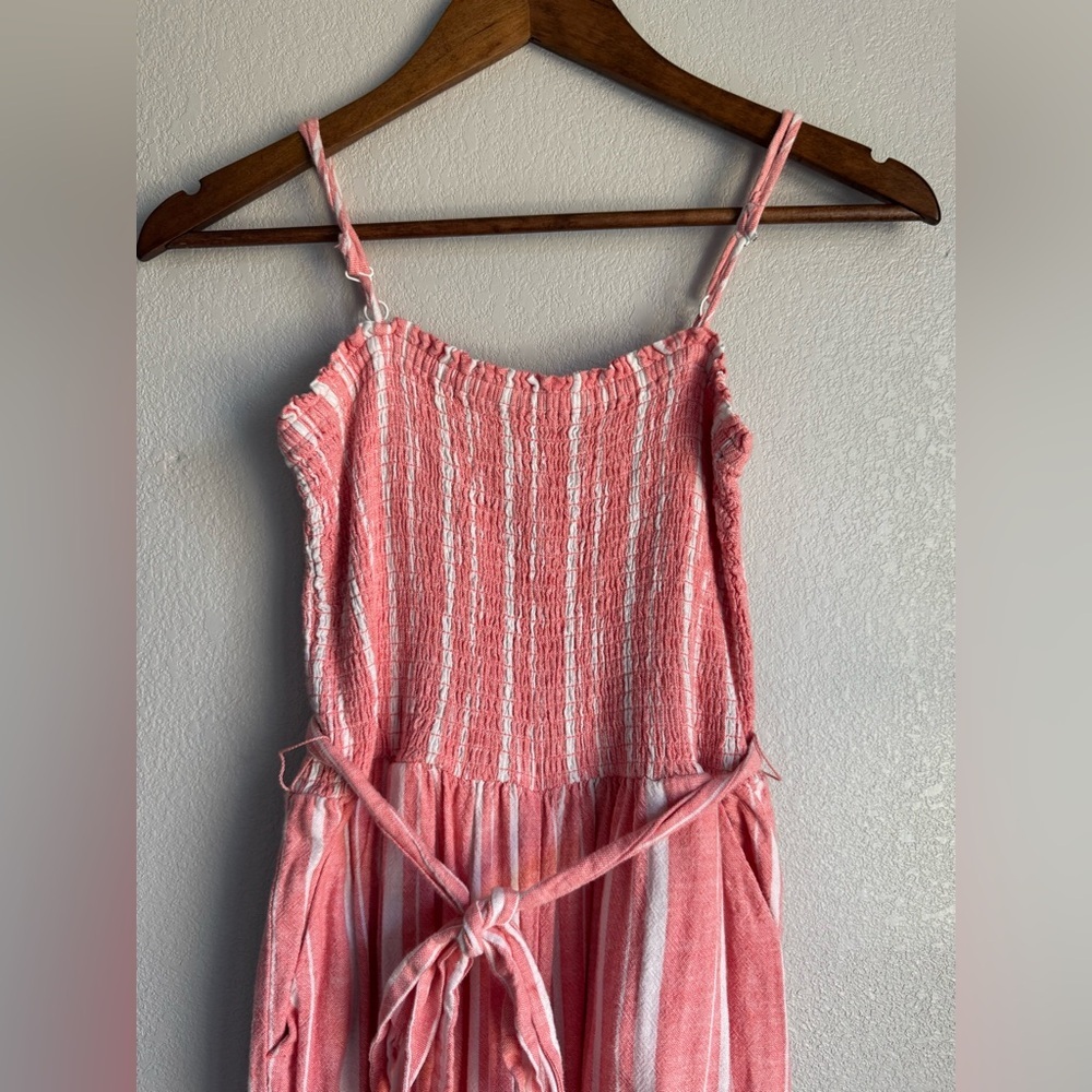 LOFT Women’s Smocked Wide Leg Romper Tank Beach Boho Coral Striped Size M - Picture 3 of 6